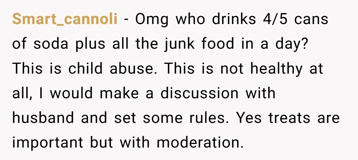 Smart_cannoli − Omg who drinks 4/5 cans of soda plus all the junk food in a day? This is child abuse. This is not healthy at all, I would make...