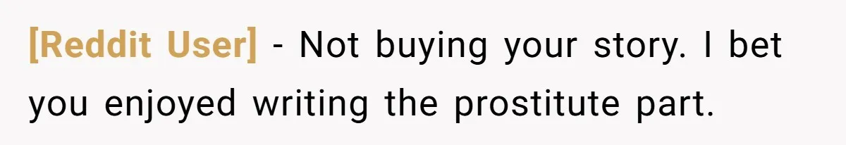 [Reddit User] − Not buying your story. I bet you enjoyed writing the prostitute part.