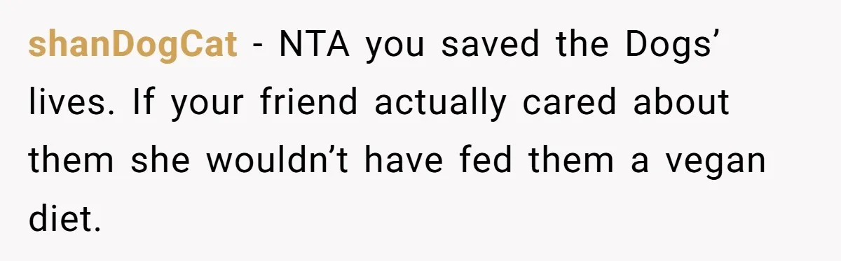 shanDogCat − NTA you saved the Dogs’ lives. If your friend actually cared about them she wouldn’t have fed them a vegan diet.