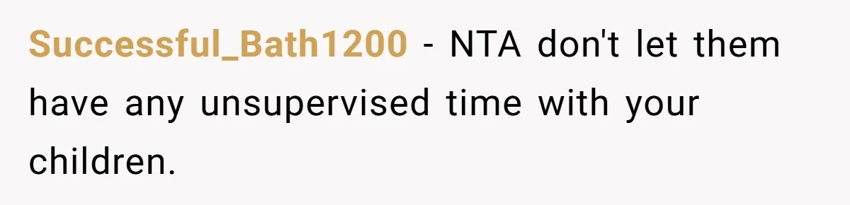Successful_Bath1200 − NTA don't let them have any unsupervised time with your children.