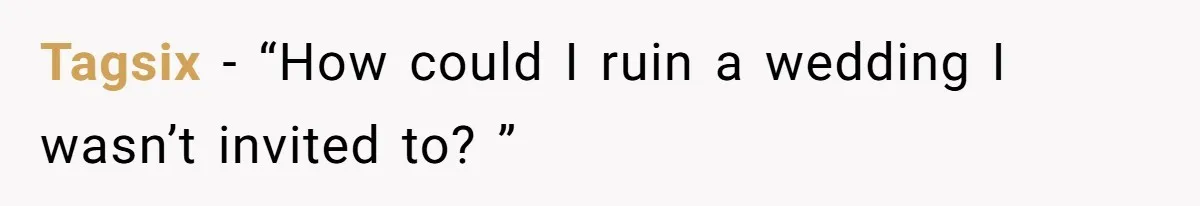 Tagsix − “How could I ruin a wedding I wasn’t invited to? ”