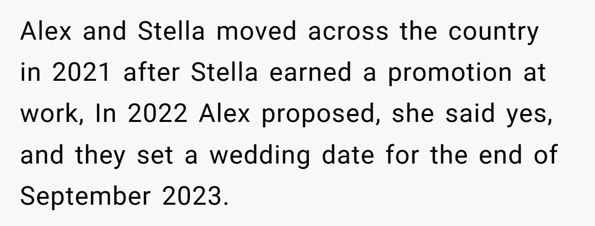 Alex and Stella moved across the country in 2021 after Stella earned a promotion at work, In 2022 Alex proposed, she said yes, and they set a wedding date for...