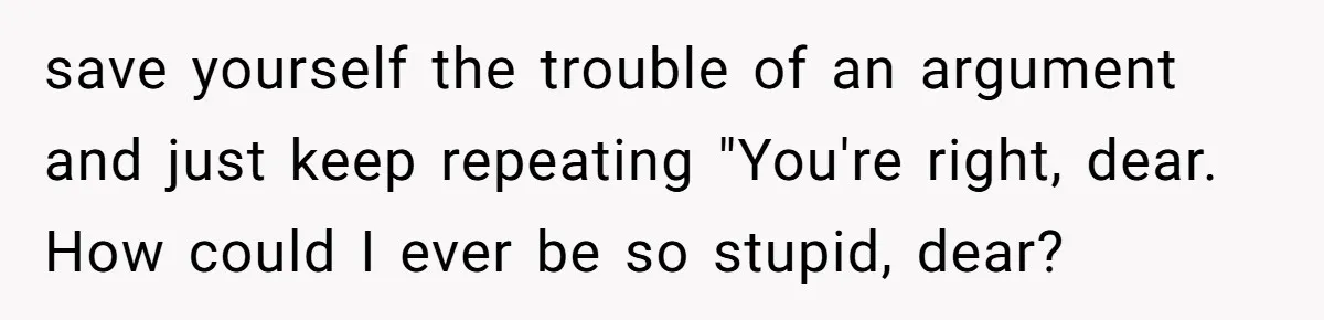 save yourself the trouble of an argument and just keep repeating "You're right, dear. How could I ever be so stupid, dear?
