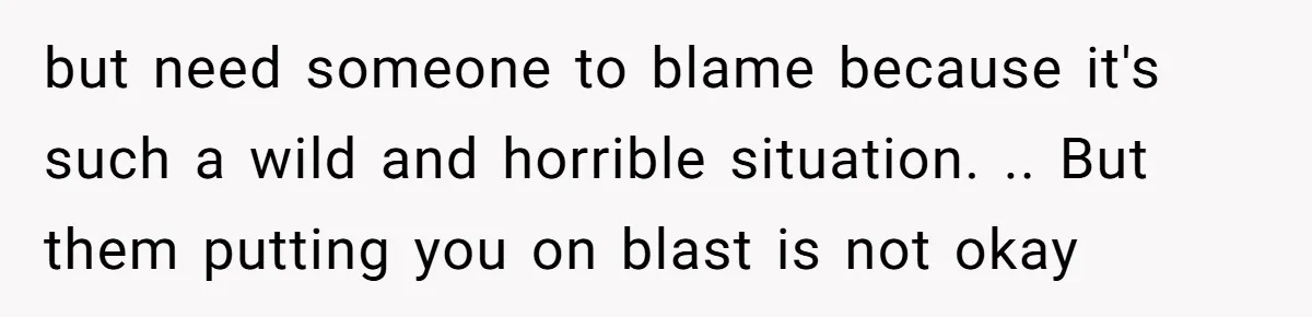 but need someone to blame because it's such a wild and horrible situation. .. But them putting you on blast is not okay