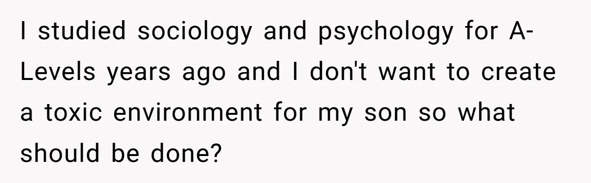 I studied sociology and psychology for A-Levels years ago and I don't want to create a toxic environment for my son so what should be done?