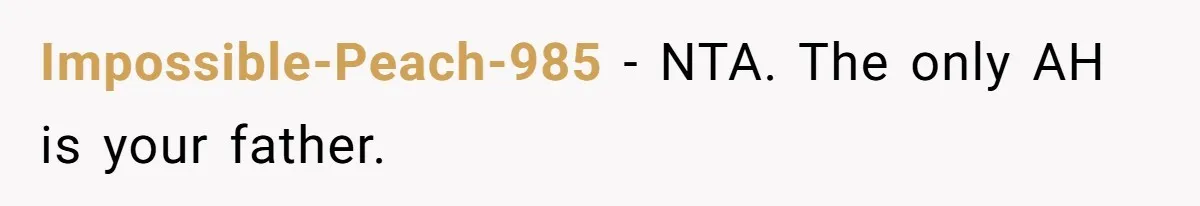Impossible-Peach-985 − NTA. The only AH is your father.