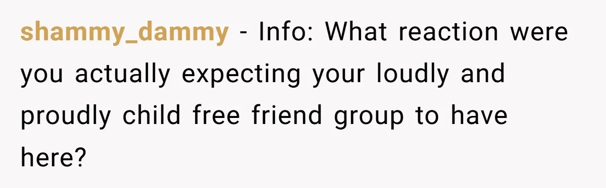 shammy_dammy − Info: What reaction were you actually expecting your loudly and proudly child free friend group to have here?
