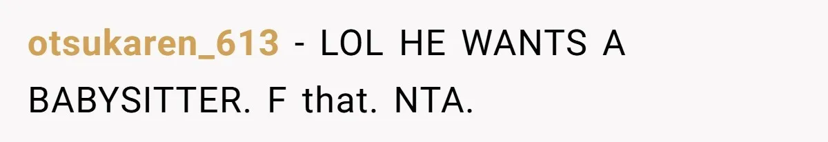 otsukaren_613 − LOL HE WANTS A BABYSITTER. F that. NTA.