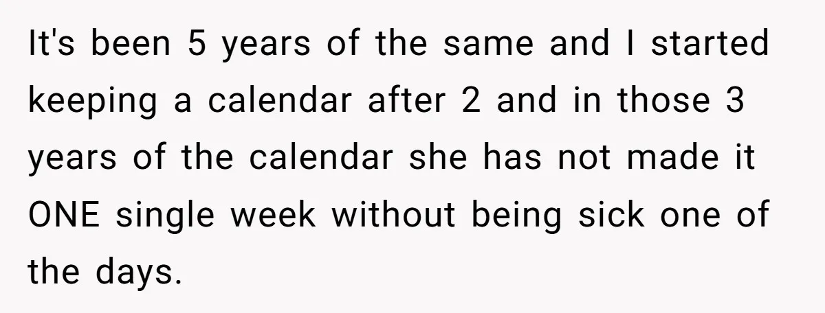 It's been 5 years of the same and I started keeping a calendar after 2 and in those 3 years of the calendar she has not made it ONE single...