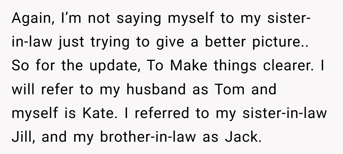Again, I’m not saying myself to my sister-in-law just trying to give a better picture.. So for the update, To Make things clearer. I will refer to my husband as...