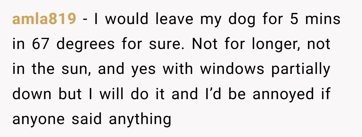 amla819 − I would leave my dog for 5 mins in 67 degrees for sure. Not for longer, not in the sun, and yes with windows partially down but I...
