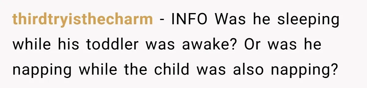 thirdtryisthecharm − INFO Was he sleeping while his toddler was awake? Or was he napping while the child was also napping?