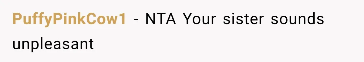 PuffyPinkCow1 − NTA Your sister sounds unpleasant