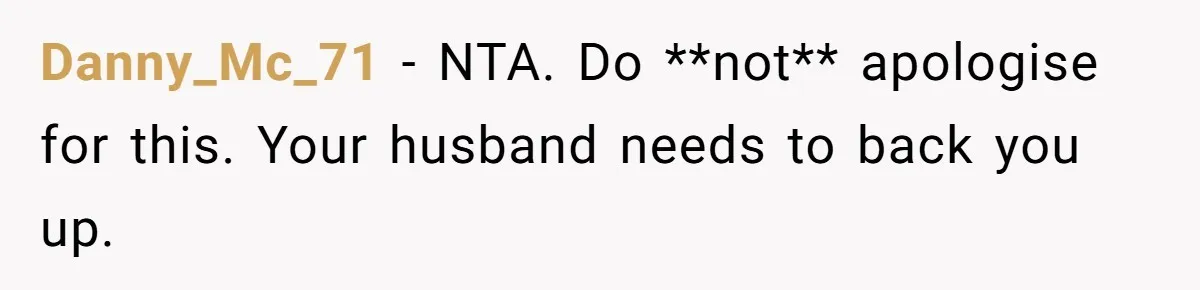 Danny_Mc_71 − NTA. Do **not** apologise for this. Your husband needs to back you up.