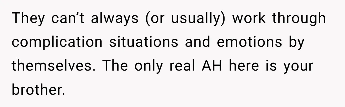 They can’t always (or usually) work through complication situations and emotions by themselves. The only real AH here is your brother.