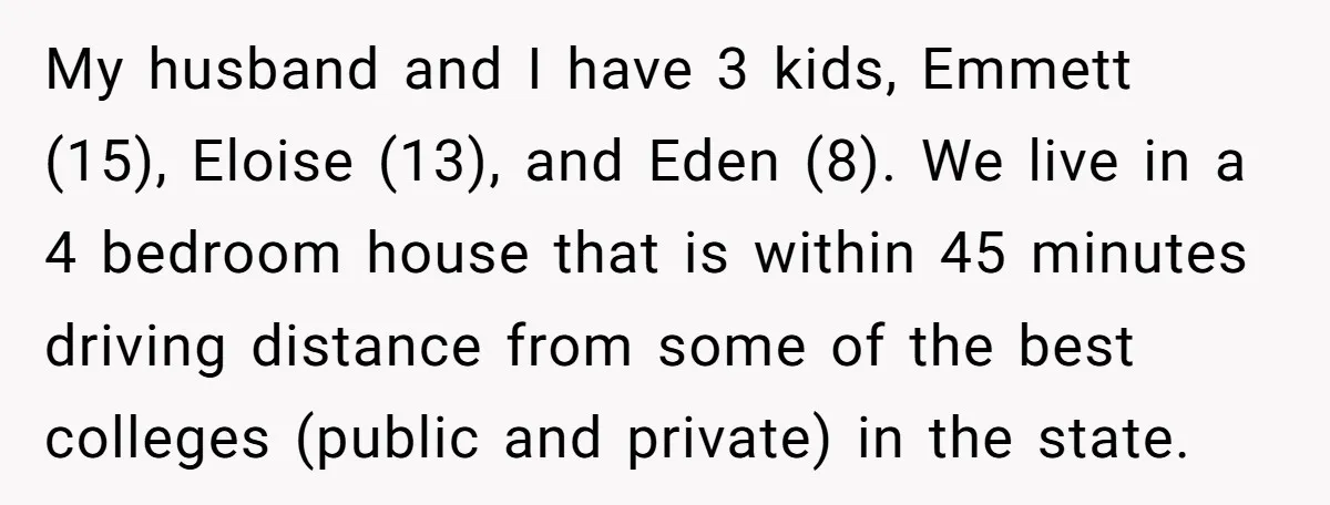 My husband and I have 3 kids, Emmett (15), Eloise (13), and Eden (8). We live in a 4 bedroom house that is within 45 minutes driving distance from some...