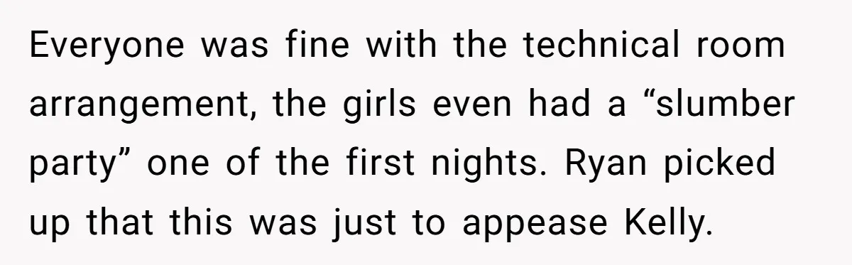 Everyone was fine with the technical room arrangement, the girls even had a “slumber party” one of the first nights. Ryan picked up that this was just to appease Kelly.
