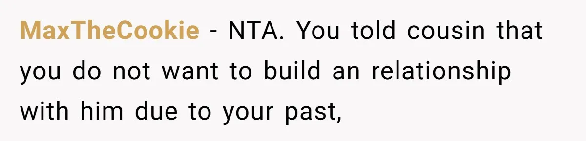 MaxTheCookie − NTA. You told cousin that you do not want to build an relationship with him due to your past,