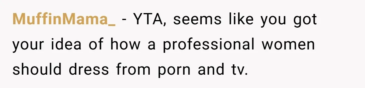 MuffinMama_ − YTA, seems like you got your idea of how a professional women should dress from porn and tv.