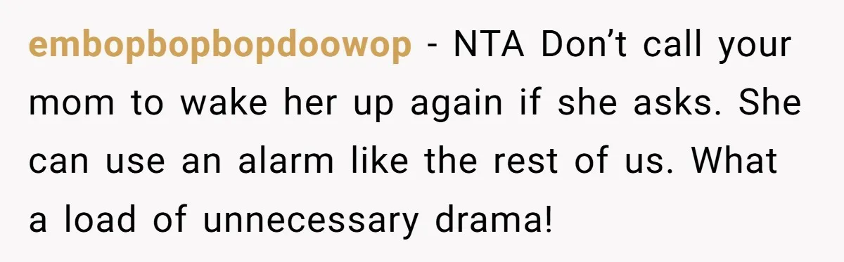 embopbopbopdoowop − NTA Don’t call your mom to wake her up again if she asks. She can use an alarm like the rest of us. What a load of unnecessary...