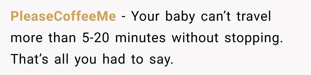 PleaseCoffeeMe − Your baby can’t travel more than 5-20 minutes without stopping. That’s all you had to say.