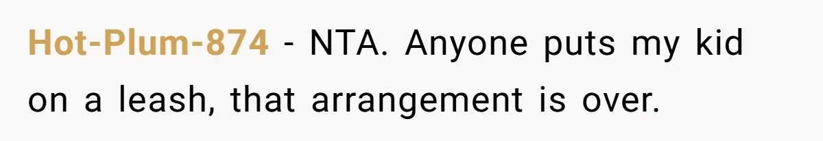 Hot-Plum-874 − NTA. Anyone puts my kid on a leash, that arrangement is over.