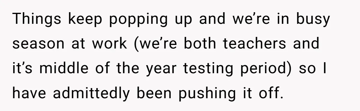 Things keep popping up and we’re in busy season at work (we’re both teachers and it’s middle of the year testing period) so I have admittedly been pushing it off.
