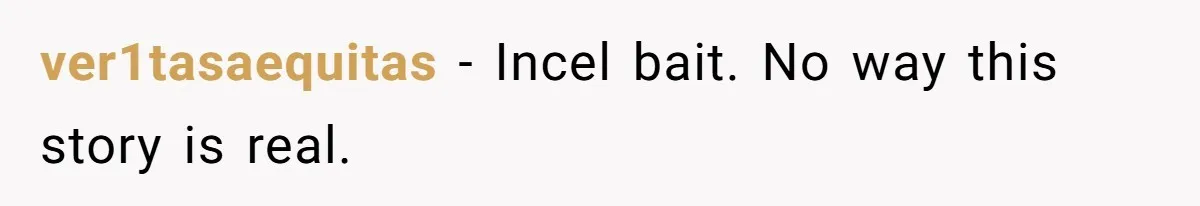 ver1tasaequitas − Incel bait. No way this story is real.