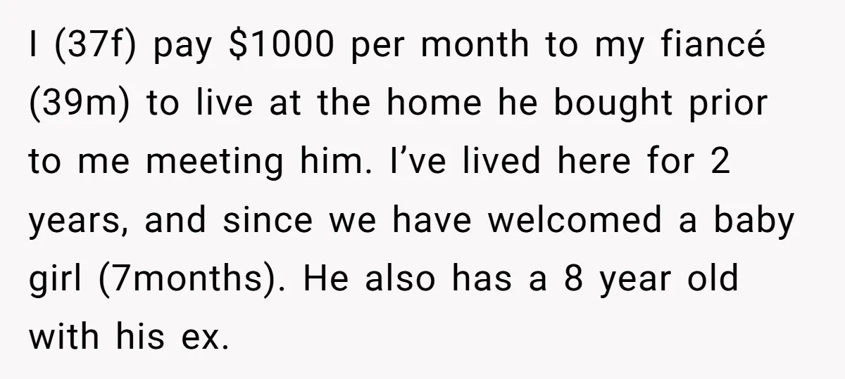 I (37f) pay $1000 per month to my fiancé (39m) to live at the home he bought prior to me meeting him. I’ve lived here for 2 years, and since...