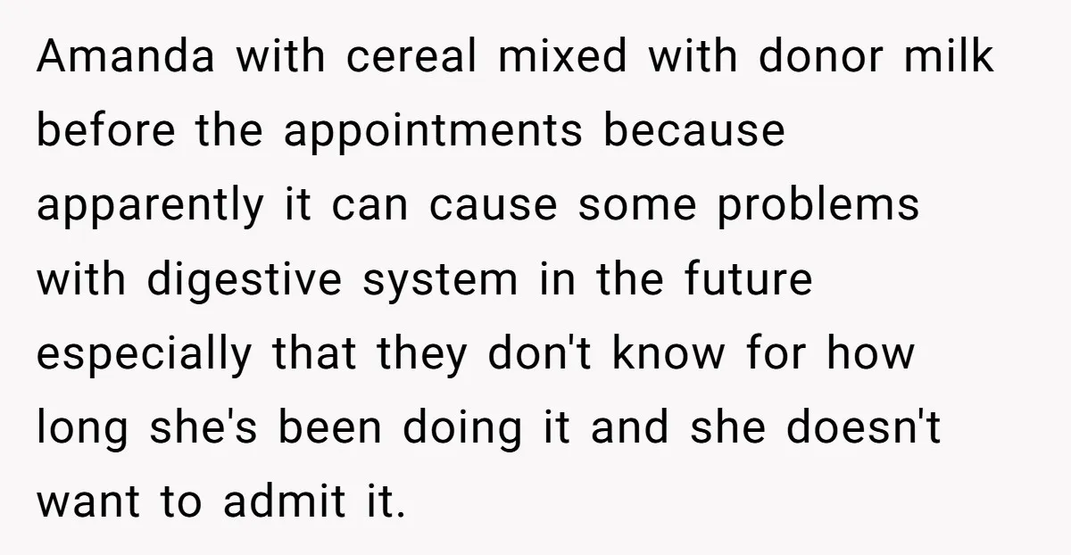 Amanda with cereal mixed with donor milk before the appointments because apparently it can cause some problems with digestive system in the future especially that they don't know for how...