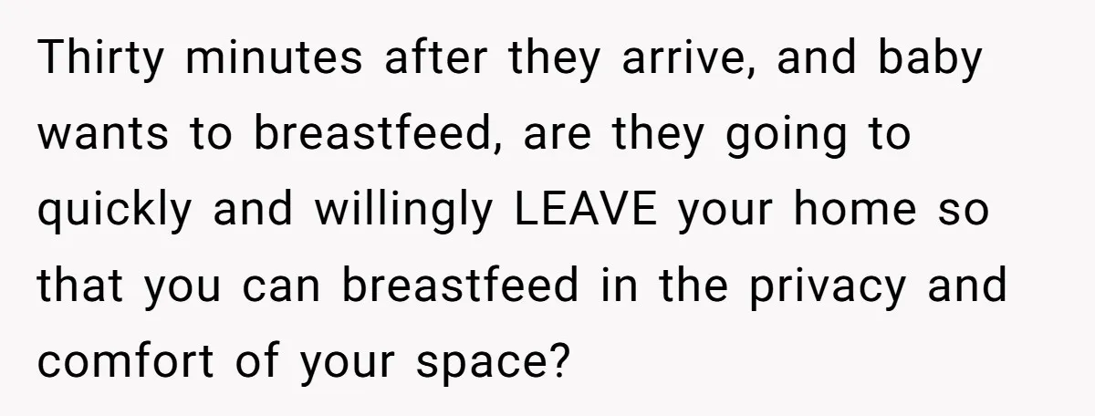 Thirty minutes after they arrive, and baby wants to breastfeed, are they going to quickly and willingly LEAVE your home so that you can breastfeed in the privacy and comfort...