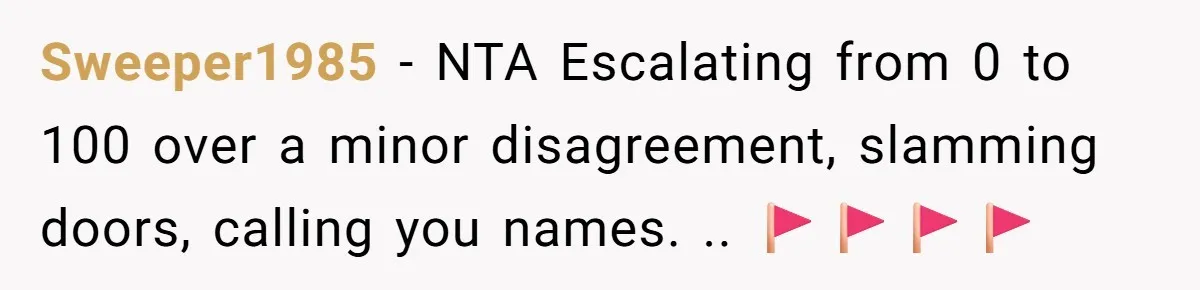 Sweeper1985 − NTA Escalating from 0 to 100 over a minor disagreement, slamming doors, calling you names. .. 🚩🚩🚩🚩