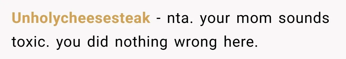 Unholycheesesteak − nta. your mom sounds toxic. you did nothing wrong here.