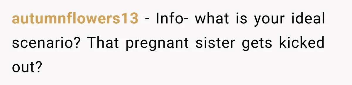 autumnflowers13 − Info- what is your ideal scenario? That pregnant sister gets kicked out?