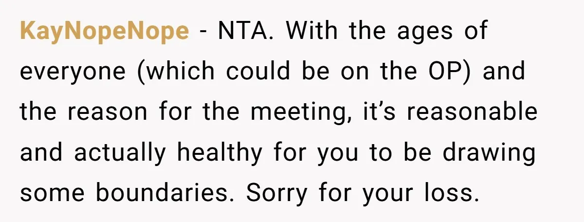 KayNopeNope − NTA. With the ages of everyone (which could be on the OP) and the reason for the meeting, it’s reasonable and actually healthy for you to be drawing...