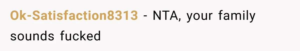 Ok-Satisfaction8313 − NTA, your family sounds fucked