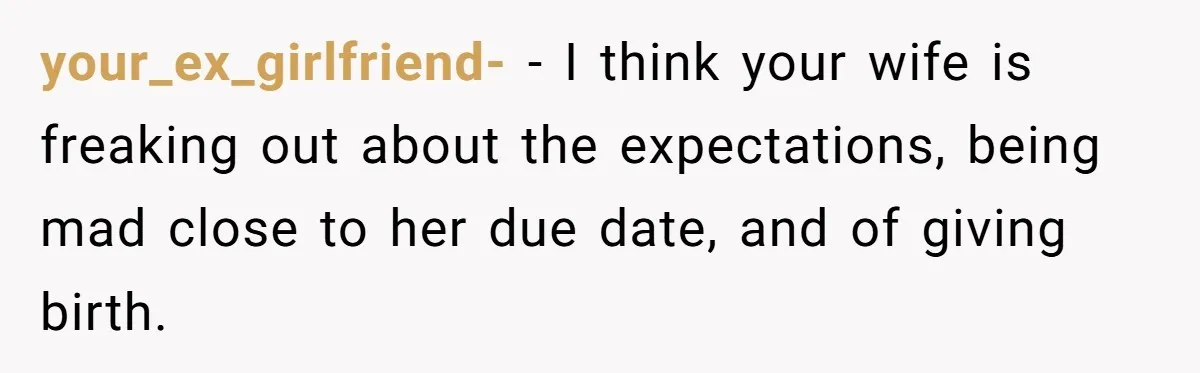your_ex_girlfriend- − I think your wife is freaking out about the expectations, being mad close to her due date, and of giving birth.