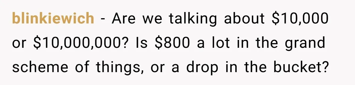 blinkiewich − Are we talking about $10,000 or $10,000,000? Is $800 a lot in the grand scheme of things, or a drop in the bucket?