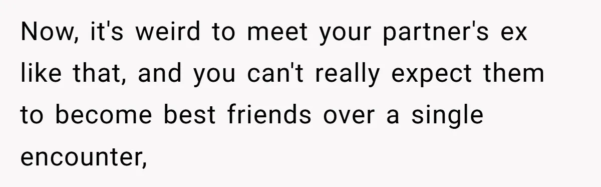 Now, it's weird to meet your partner's ex like that, and you can't really expect them to become best friends over a single encounter,