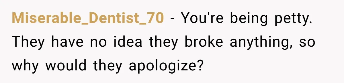 Miserable_Dentist_70 − You're being petty. They have no idea they broke anything, so why would they apologize?