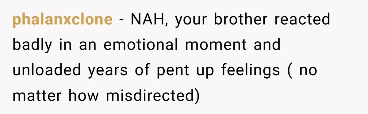 phalanxclone − NAH, your brother reacted badly in an emotional moment and unloaded years of pent up feelings ( no matter how misdirected)