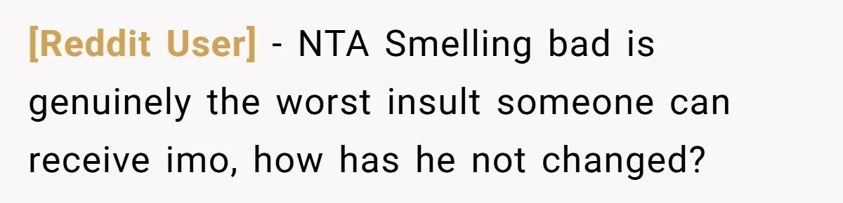 [Reddit User] − NTA Smelling bad is genuinely the worst insult someone can receive imo, how has he not changed?