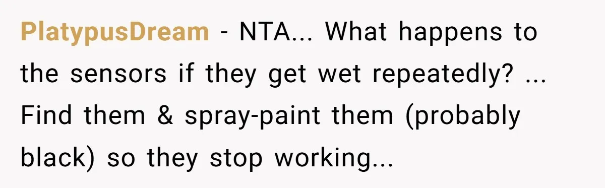 PlatypusDream − NTA... What happens to the sensors if they get wet repeatedly? ... Find them & spray-paint them (probably black) so they stop working...