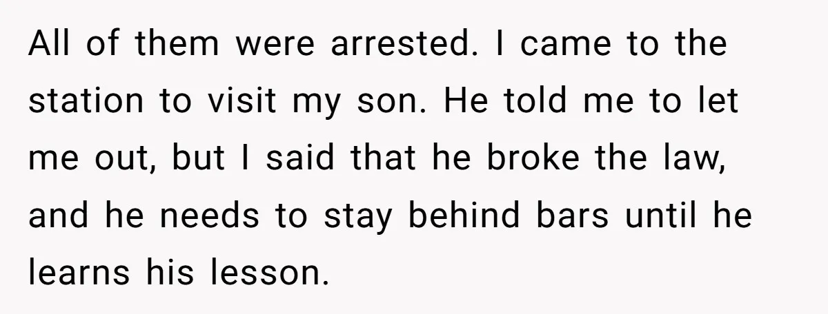 All of them were arrested. I came to the station to visit my son. He told me to let me out, but I said that he broke the law, and...
