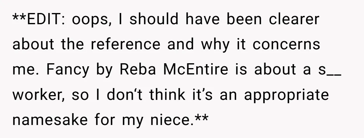 **EDIT: oops, I should have been clearer about the reference and why it concerns me. Fancy by Reba McEntire is about a s__ worker, so I don‘t think it’s an...