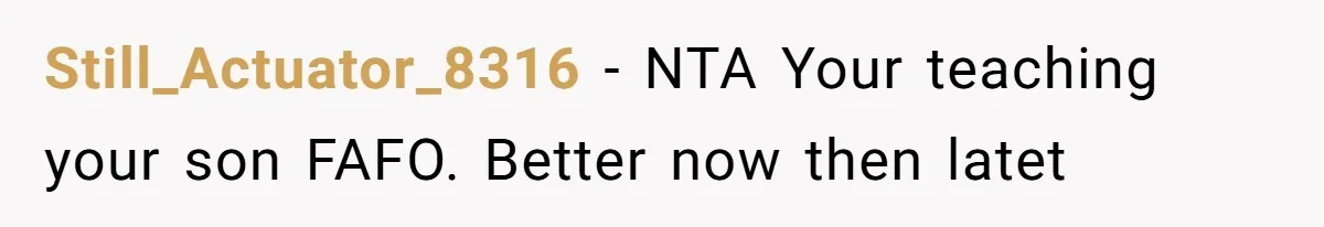 Still_Actuator_8316 − NTA Your teaching your son FAFO. Better now then latet