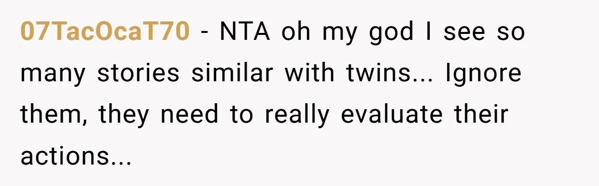 07TacOcaT70 − NTA oh my god I see so many stories similar with twins... Ignore them, they need to really evaluate their actions...
