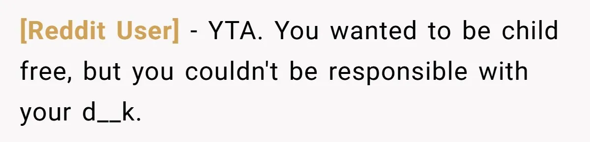 [Reddit User] − YTA. You wanted to be child free, but you couldn't be responsible with your d__k.