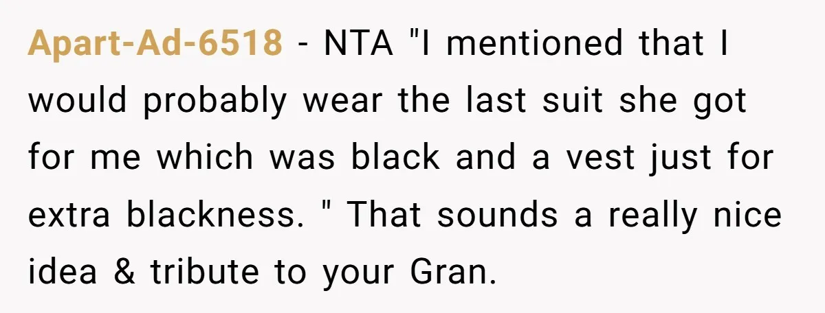 Apart-Ad-6518 − NTA "I mentioned that I would probably wear the last suit she got for me which was black and a vest just for extra blackness. " That sounds...