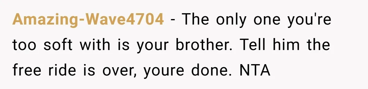 Amazing-Wave4704 − The only one you're too soft with is your brother. Tell him the free ride is over, youre done. NTA